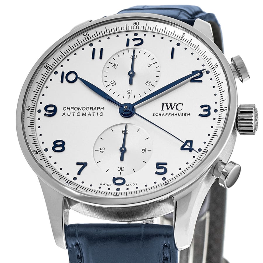 IWC Portugieser Automatic Chronograph Silver Dial Blue Leather Strap