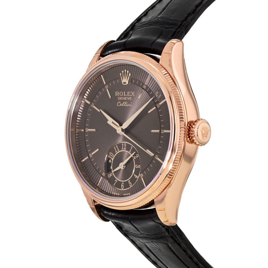 Rolex Cellini Dual Time 18k Rose Gold Brown Guilloche Dial Men's Watch ...