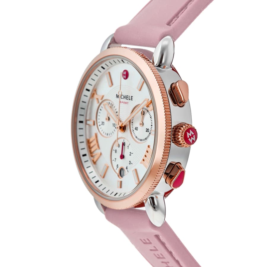 Michele Sport Sail Quartz Chronograph White Silver Dial Pink Silicone