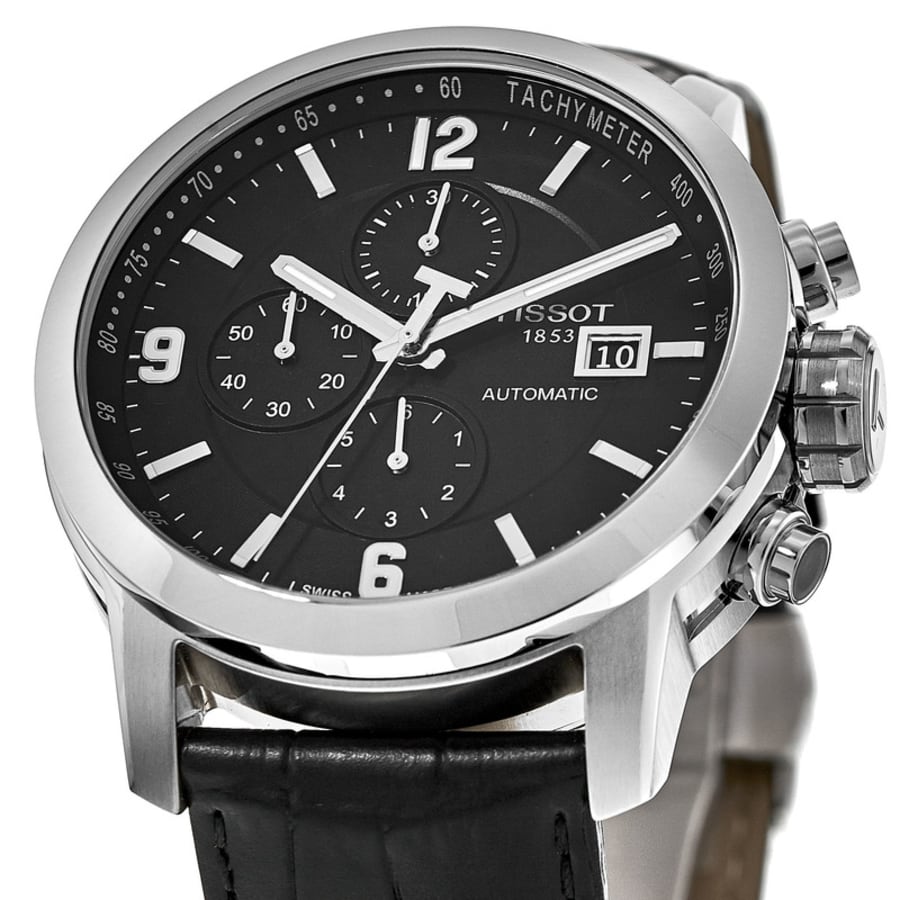 Tissot Prc 200 Automatic Chronograph Black Dial Leather Strap Mens