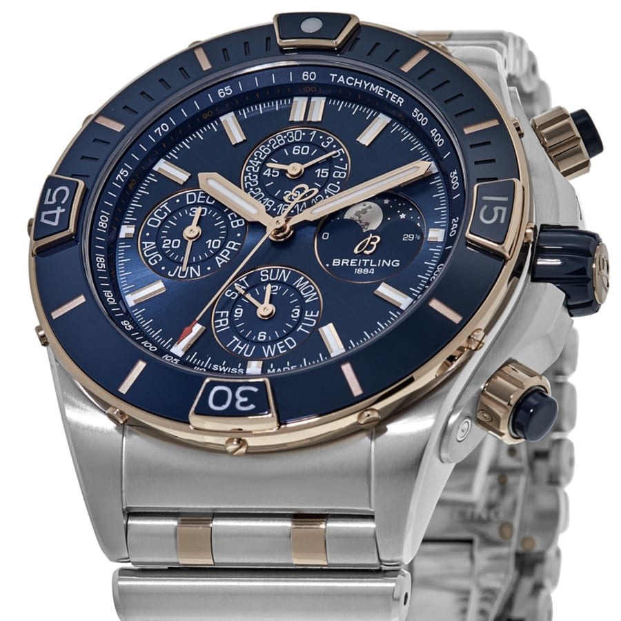 Breitling Super Chronomat 4 Year Calendar Blue Dial Steel and Rose Gold