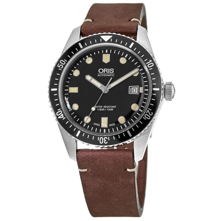 Oris Divers Sixty-Five Automatic Black Dial Leather Strap Men's Watch