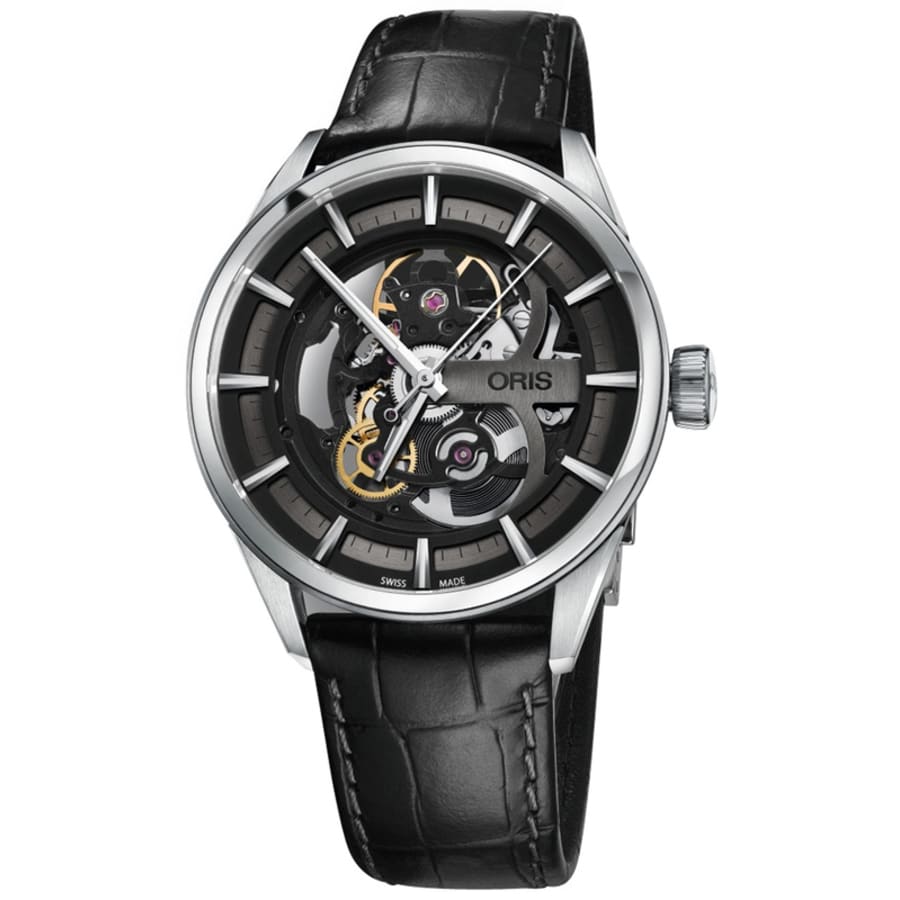 Oris Artix Skeleton Skeleton Dial Black Leather Strap Men's Watch 