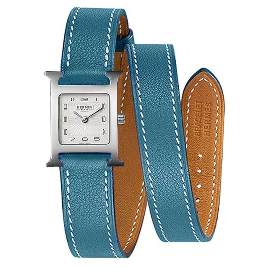 Hermes H Hour Blue Calfskin Leather Women's Watch 039360WW00