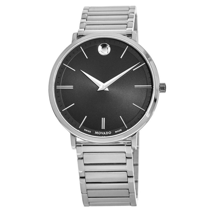 Movado Ultra Slim Black Dial Steel Men's Watch 0607167