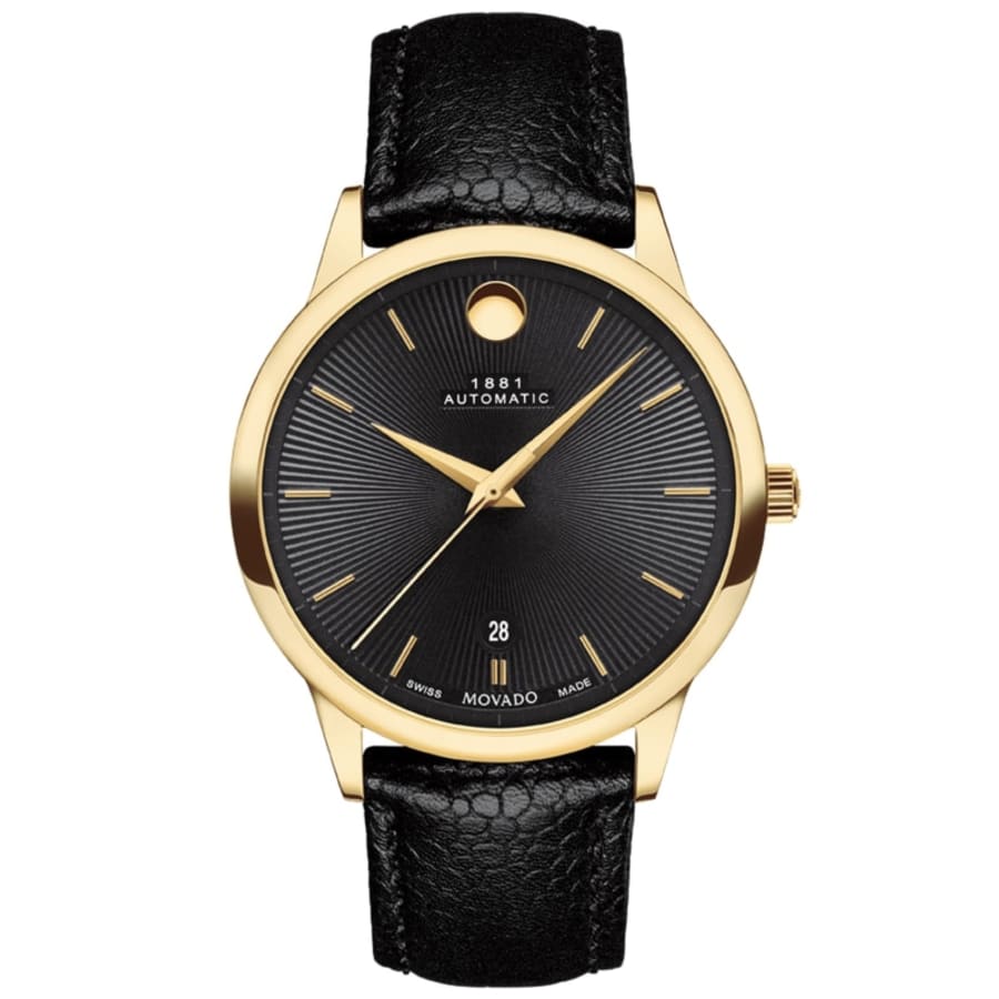 Movado 1881 Automatic Black Dial Leather Strap Unisex Watch 0607614