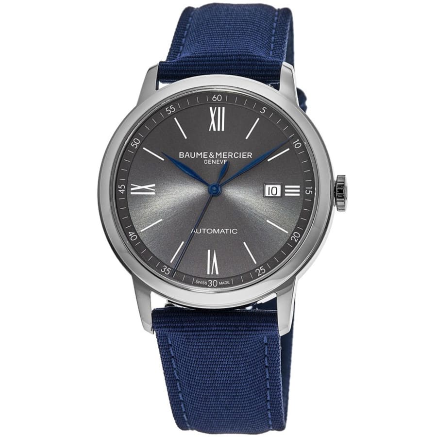 Baume & Mercier Classima Automatic Grey Dial Canvas Strap Men's Watch 10608
