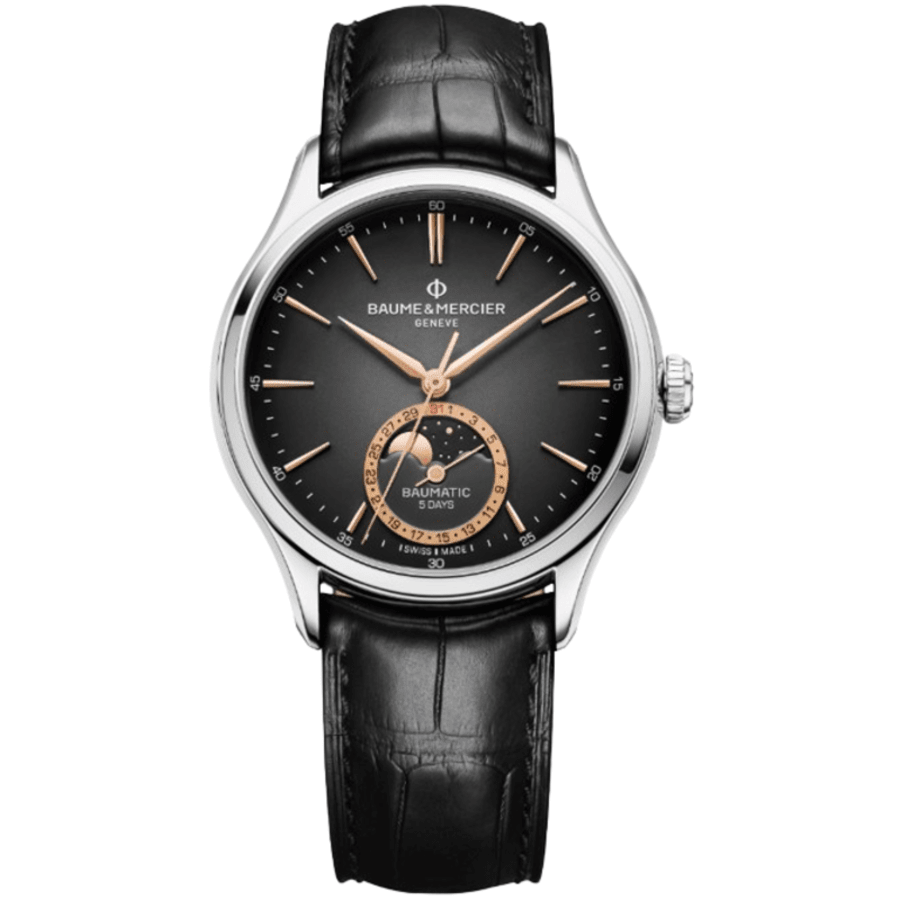 Baume & Mercier Clifton Automatic Black Dial Leather Strap Men's