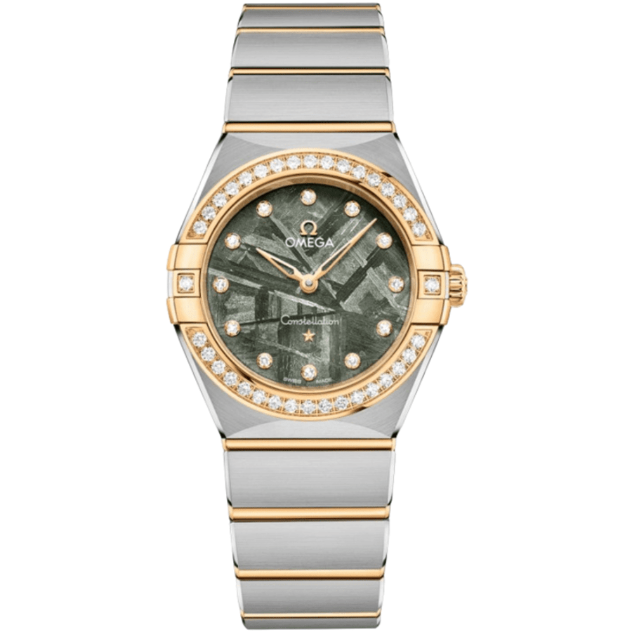 Omega Constellation 28mm Quartz Green Dial Diamond Set Yellow Gold And Steel Womens Watch 131 