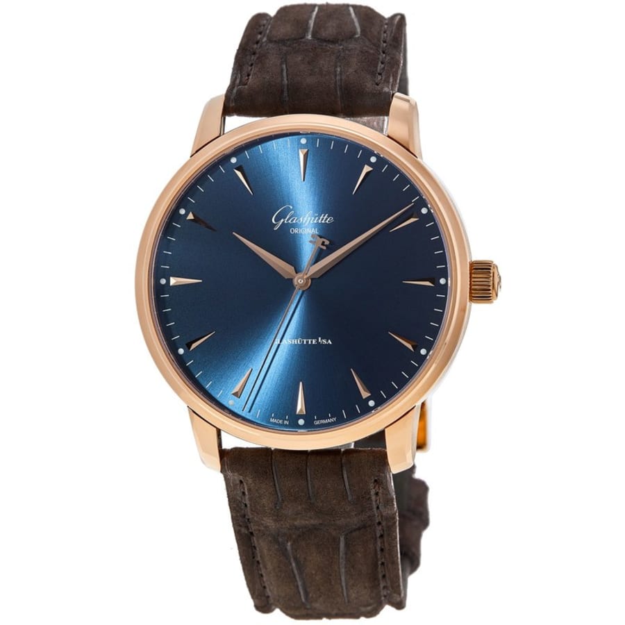 Glashutte Original Senator Excellence 18kt Rose Gold Blue Dial Leather  Strap Men's Watch 1-36-01-06-05-31