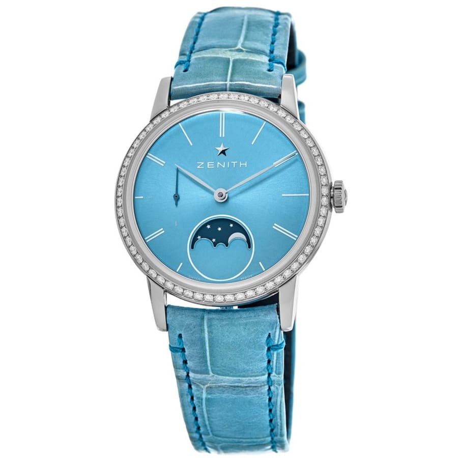 Zenith Elite Ultra Thin Lady Moonphase Turquoise Diamond Dial Turquoise Leather Women S Watch 16 2333 692 54 C817 Watchmaxx Com