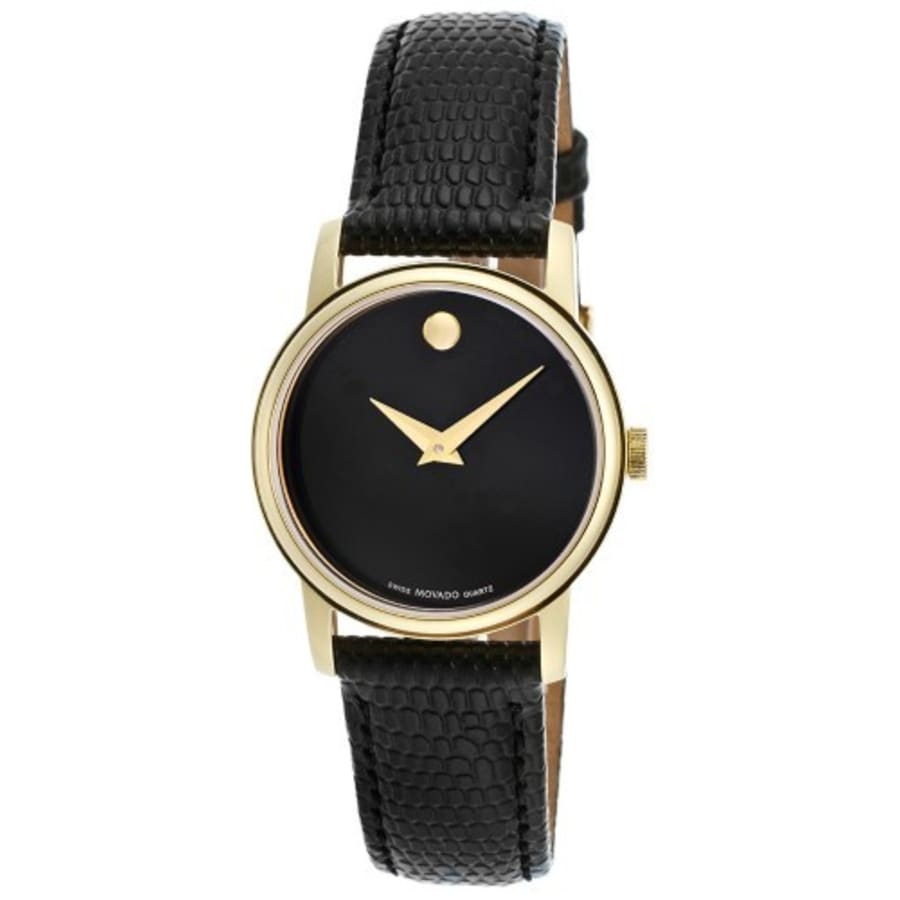 Movado Museum Black Gold Tone Leather Strap Women's Watch 2100006