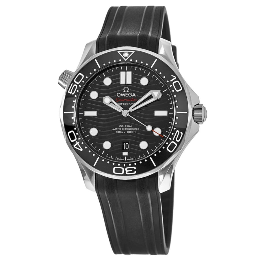 Omega Seamaster Diver 300M Black Dial Rubber Strap Men's Watch 210.32 ...