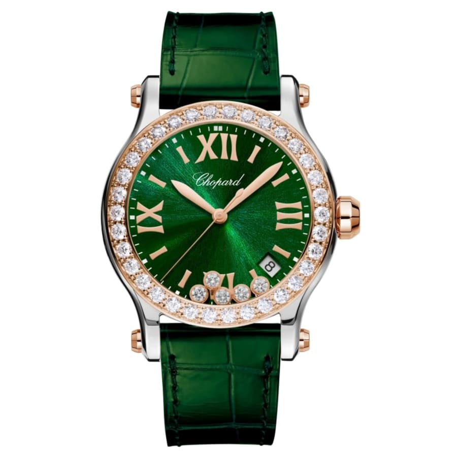 Chopard Happy Sport Medium 36mm Green Dial Diamonds Leather Strap