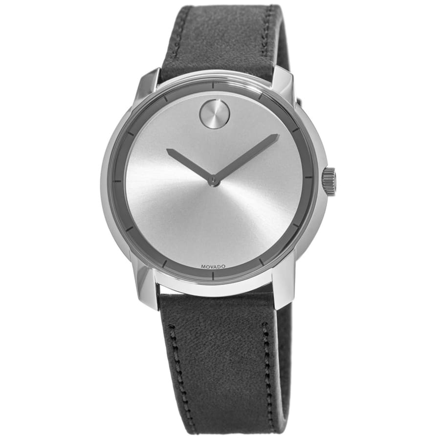Movado Silver Dial with Black Leather Strap Movado Museum Dial silver tone case on Black Leather strap  main image 3