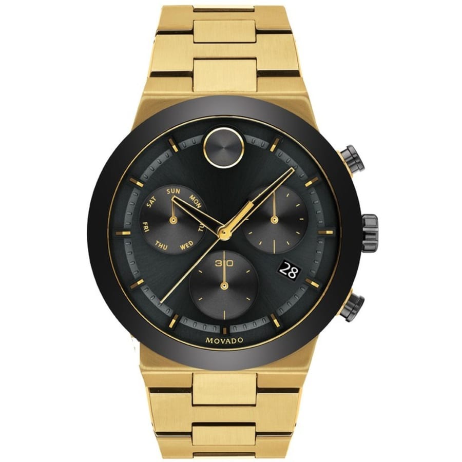 Movado Bold Fusion Black Dial Gold Steel Men