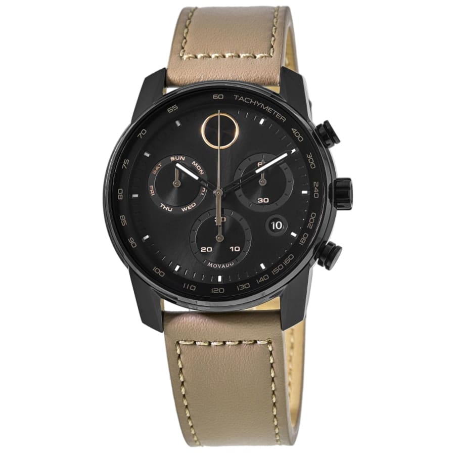 Movado Bold Verso Black Dial Leather Strap Men's Watch 3600738