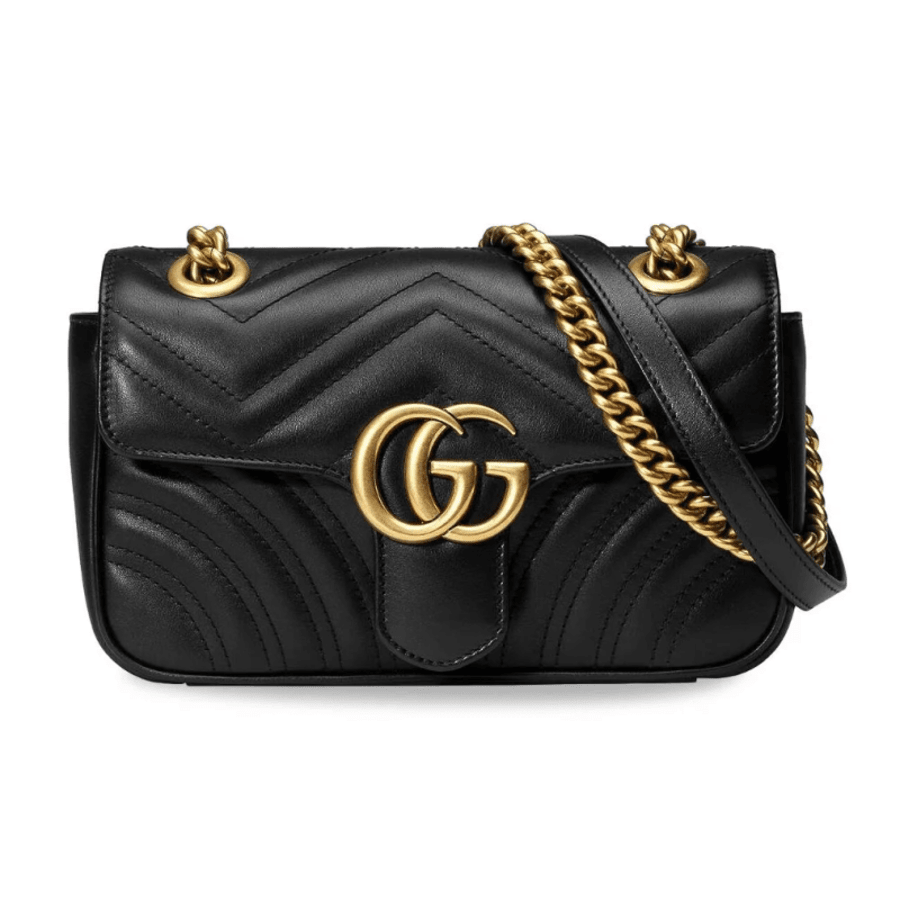 Gucci GG Marmont Mini Shoulder Bag Black Chevron Leather with Gold 