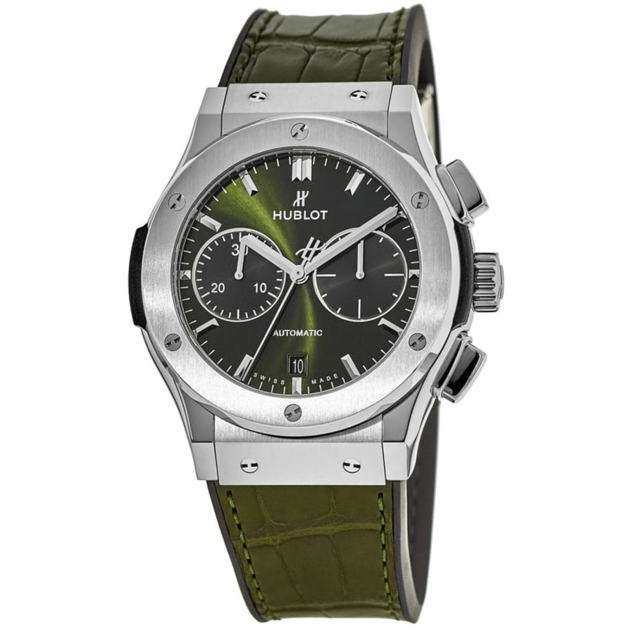 Hublot Classic Fusion Chronograph Green Dial Green Leather Strap Men's  Watch 521.NX.8970.LR