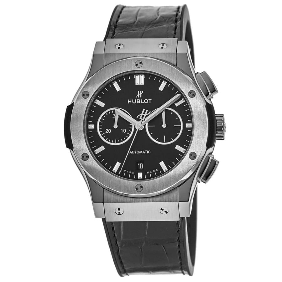 Hublot Classic Fusion Chronograph Black Dial Black Leather Strap  