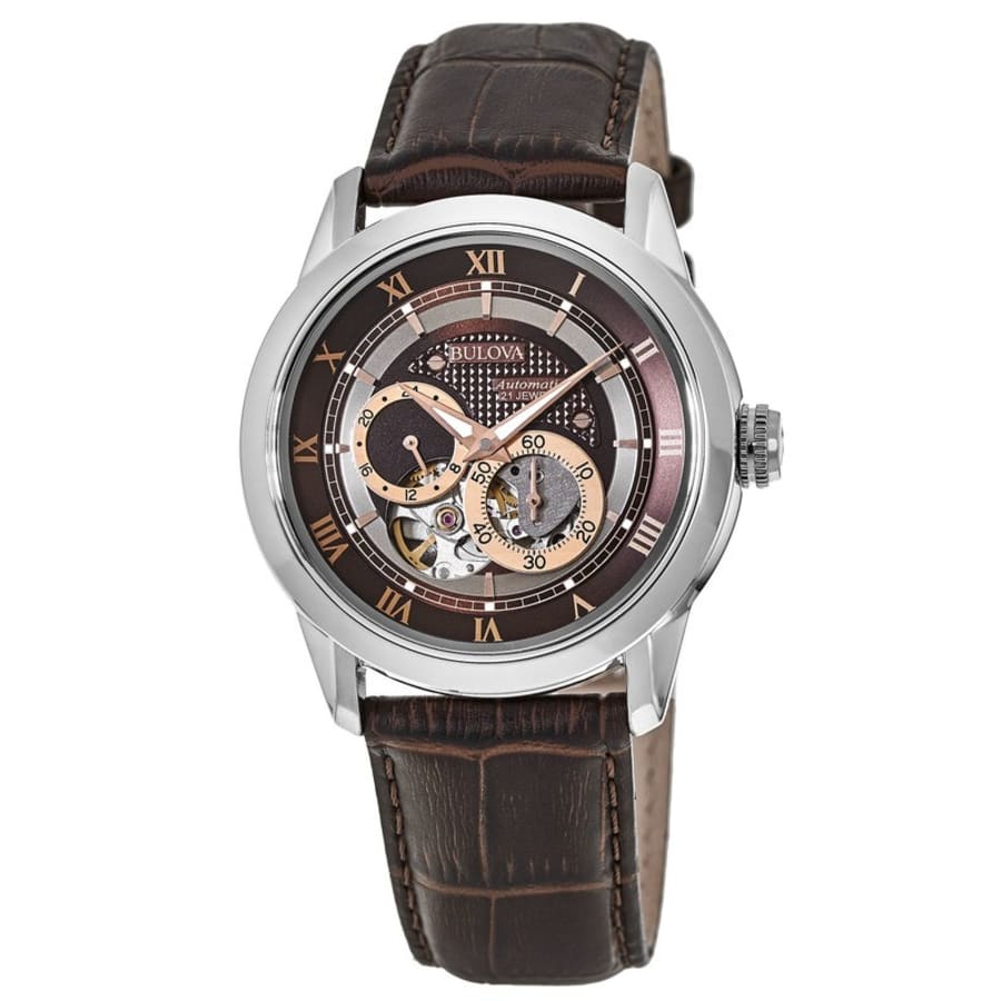 全信頼を寄せる Brown Dial Brown Classic Bulova Leather 96A120 Watch Men's Strap その他