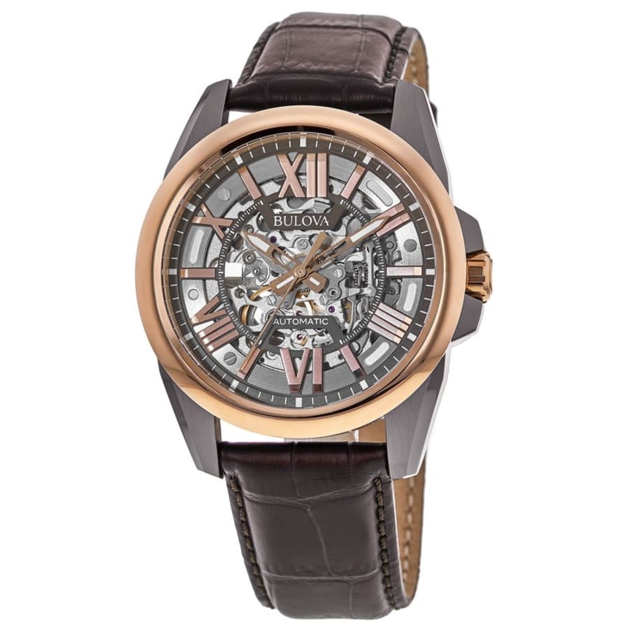 激安店舗 Bulova Classic Skeleton Dial Leather Strap Men's Watch 98A165 その他