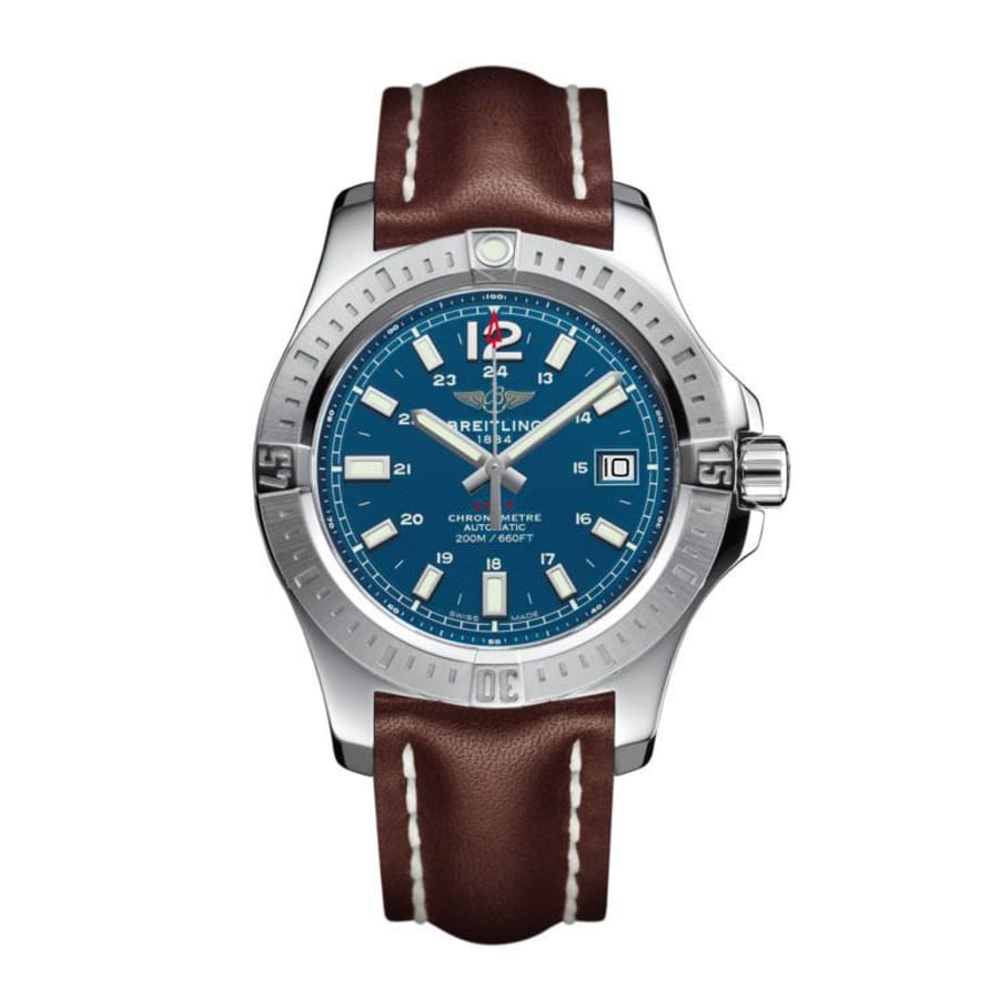 Breitling Colt 41 Automatic Blue Dial Brown Leather Men 