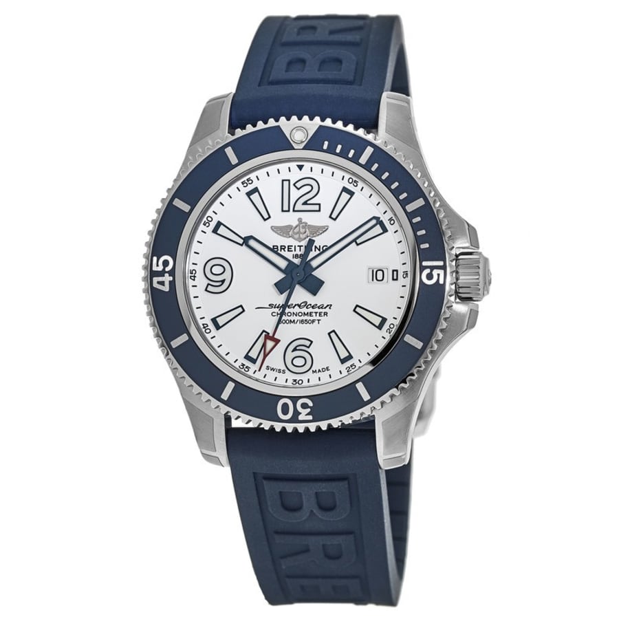 Breitling Superocean 42 White Dial Blue Rubber Deployment