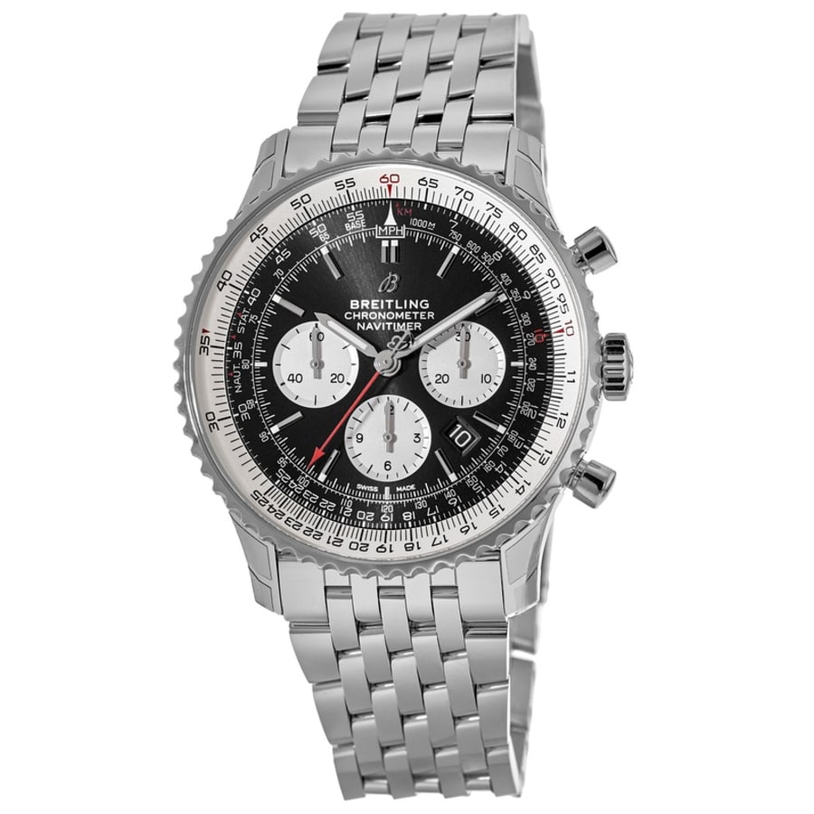 Breitling Navitimer B01 Chronograph 46 Stainless Steel 46mm Black Dial  Leather Strap AB0127211B1X1 - BRAND NEW