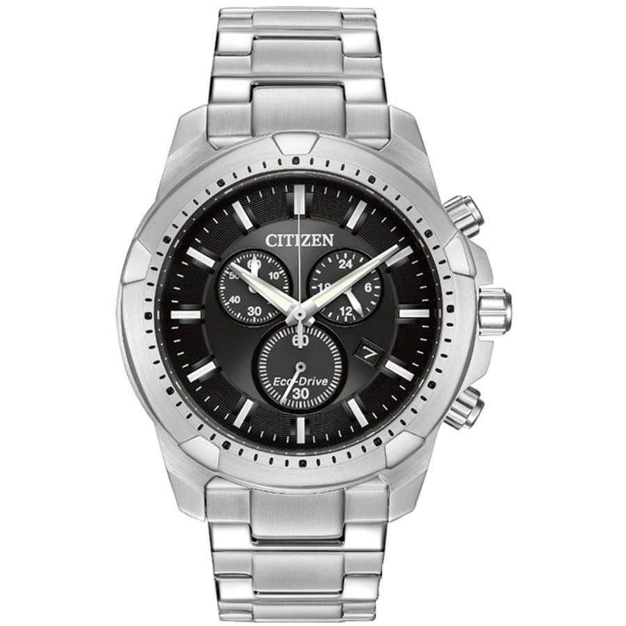 Citizen Eco-Drive Black Chronograph Dial Stainless Steel Men's Watch ...