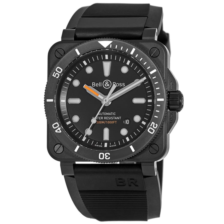 Bell Ross BR 03-92 Diver Black Dial Black Rubber Strap Men's