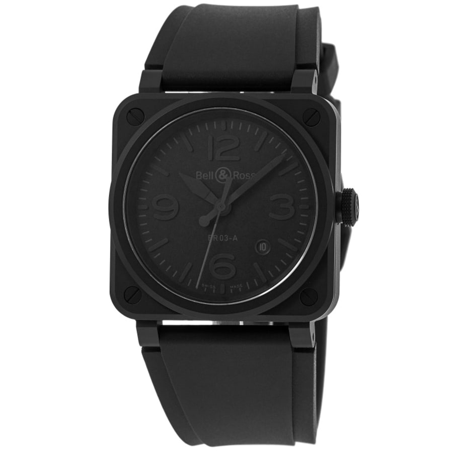 Bell & Ross BR 03 Automatic Black Dial Rubber Strap Men's Watch BR03A ...