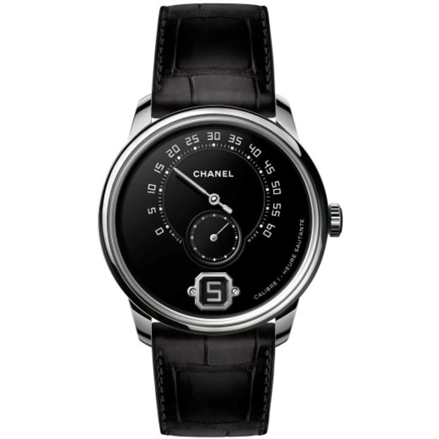 Chanel Monsieur Black Dial Black Leather Strap Men's Watch H4801