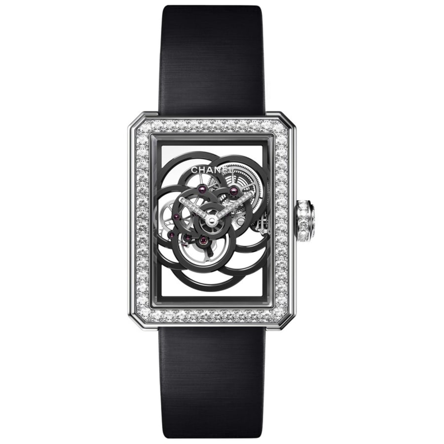 Chanel J12 Flying Tourbillon Black Onyx Dial Black Leather Strap Women's  Watch H3844