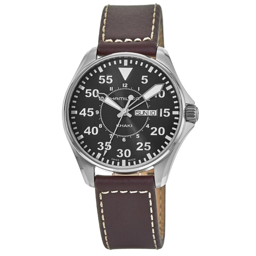 Hamilton Khaki Aviation Pilot Quartz Day Date Leather Strap Men's