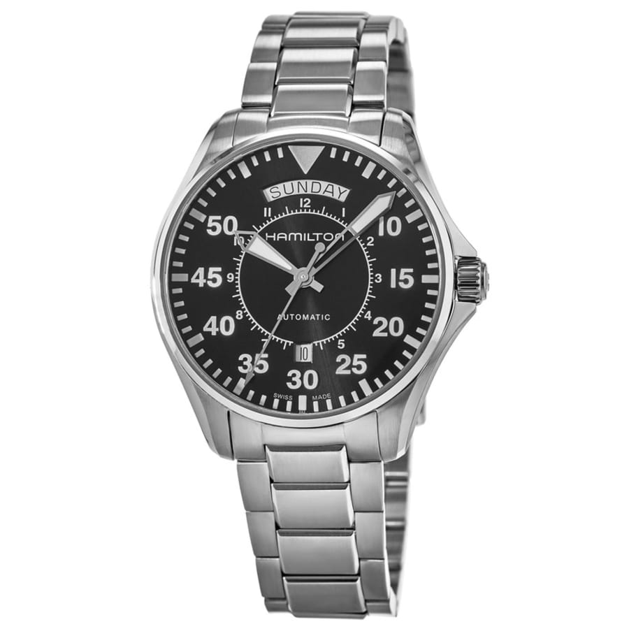 Hamilton Khaki Aviation Pilot Day Date Auto Black Dial Steel Men's Watch  H64615135