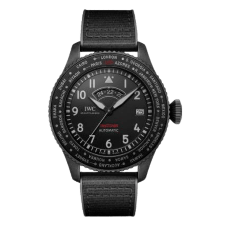 IWC Pilot's Timezoner Top Gun Ceratanium Black Dial Rubber Strap Men's