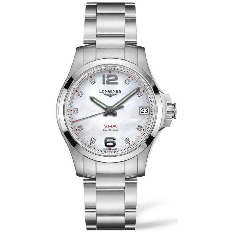Longines Conquest V.H.P. Mother of Pearl Dial Diamond Stainless Steel ...