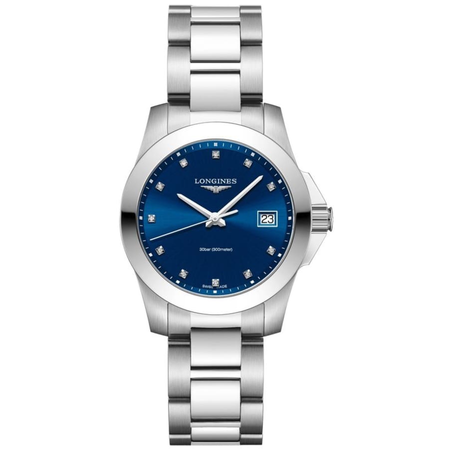 Longines Conquest Quartz Blue Diamond Dial Stainless Steel Women's ...