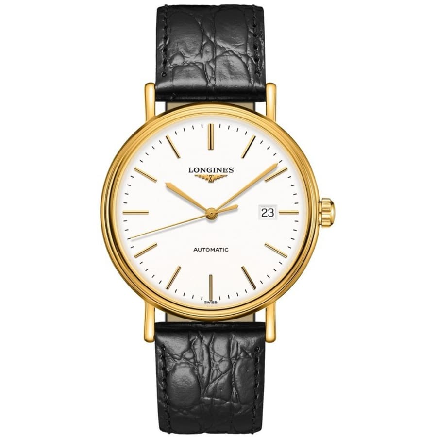 Longines Presence Automatic White Dial Black Leather Strap Men's