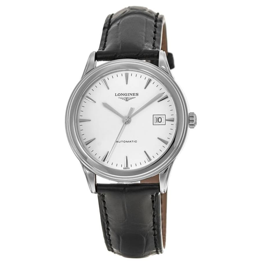 Longines Flagship Automatic White Dial Black Leather Strap Men's Watch ...