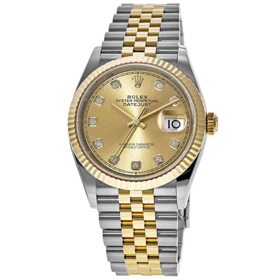 Rolex Datejust 36 Steel & Yellow Gold Champagne Diamond Dial Women's ...