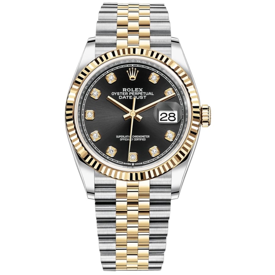 Rolex Datejust Black Diamond Dial Steel Yellow Gold Ladies for