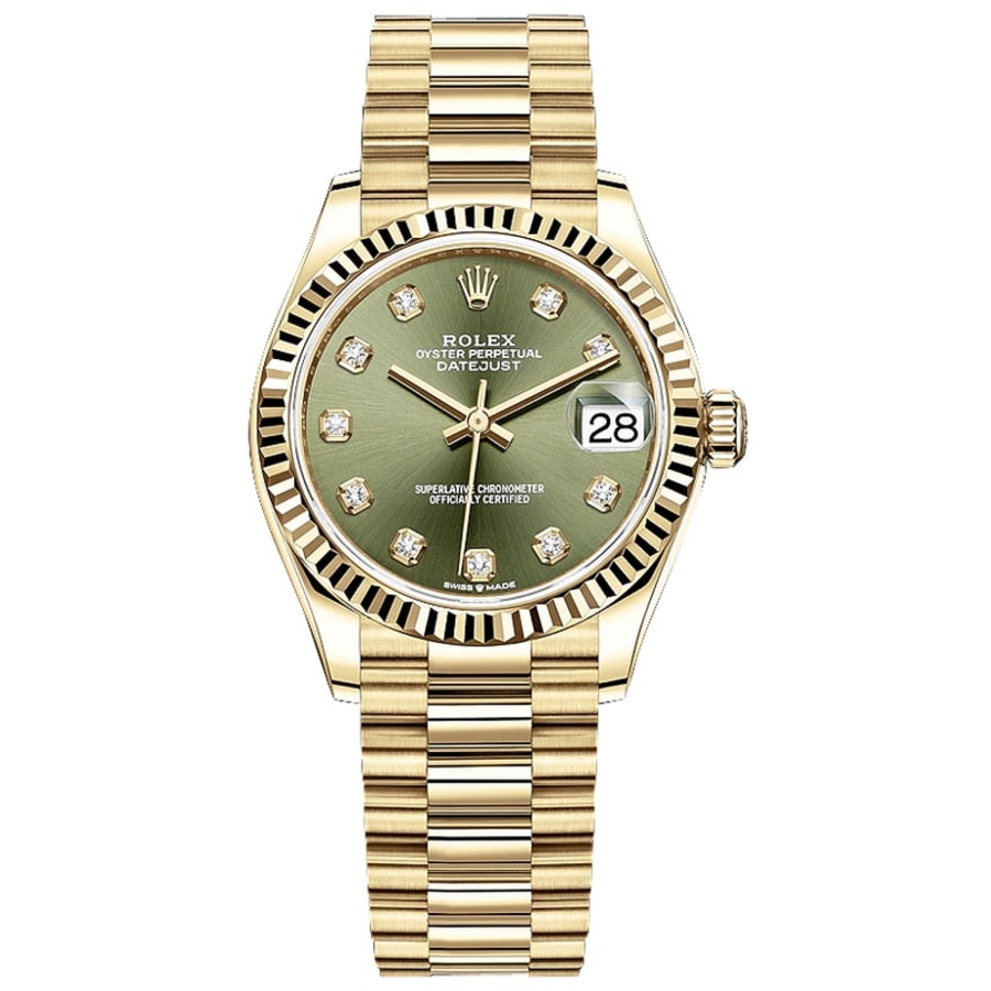 Rolex Datejust 31 Ladies Watch with Green Dial and Diamonds