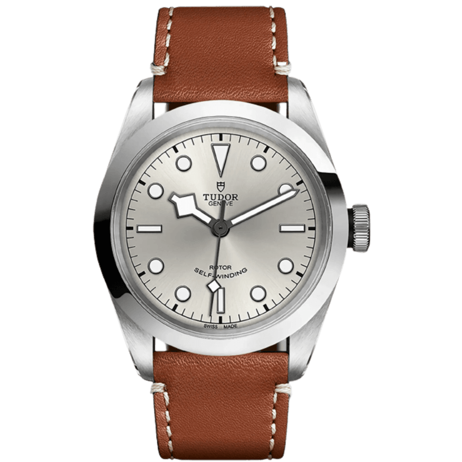 Tudor Black Bay 41 Silver Dial Leather Strap Men
