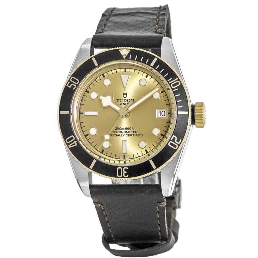 Tudor Black Bay 41 Steel Gold Champagne Dial Leather Strap Men's