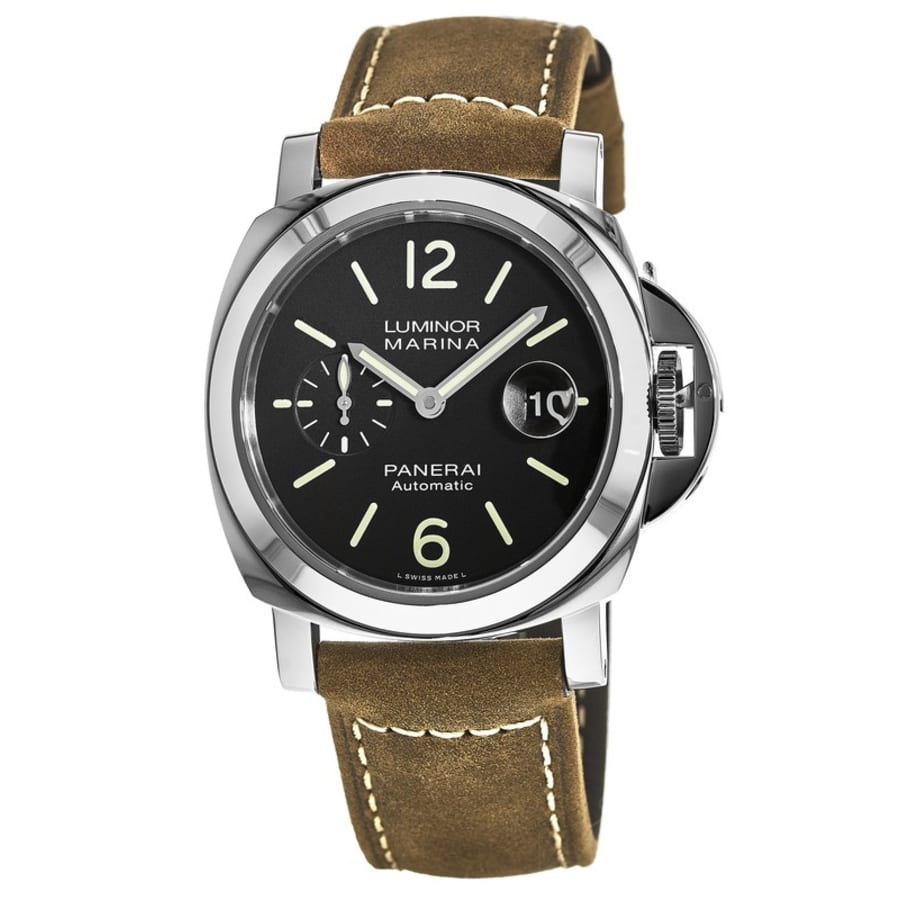 Panerai Luminor Marina Automatic Acciaio 44mm Black Dial Brown Leather Strap Men s Watch PAM01104