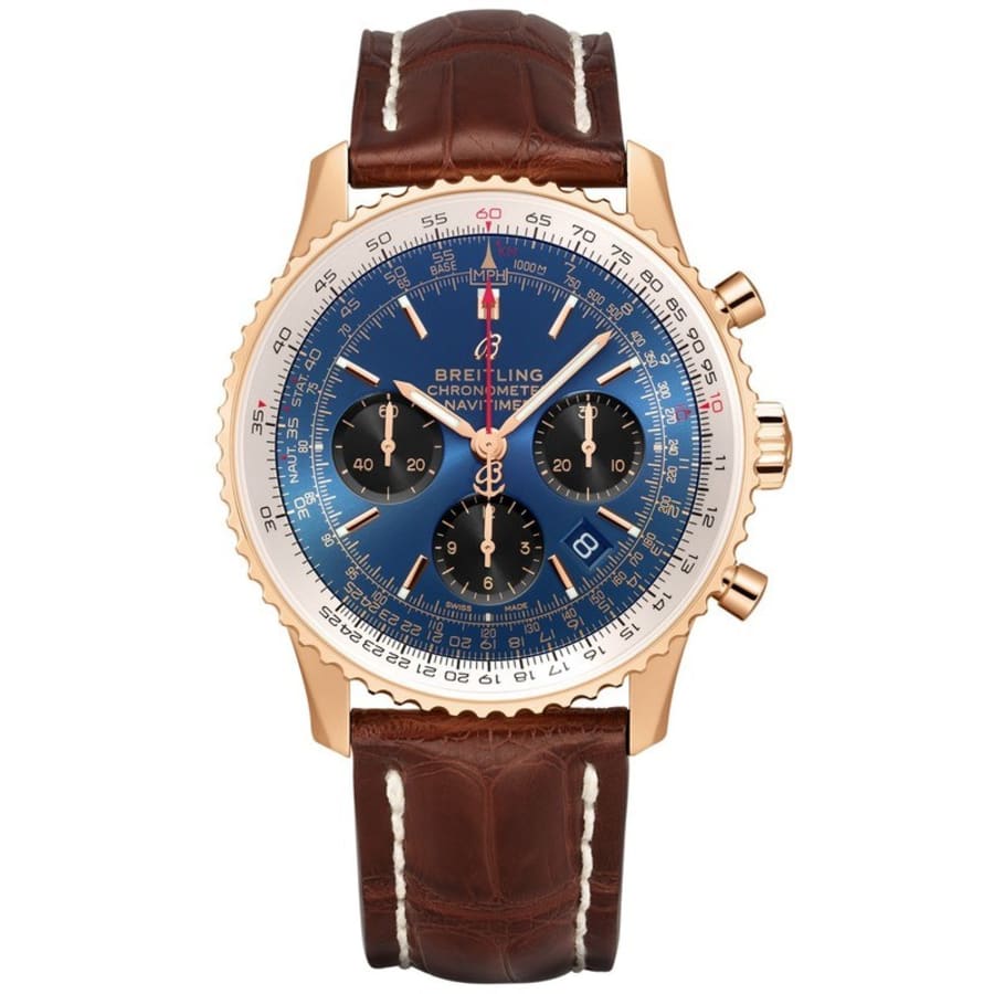 Breitling Navitimer B01 Chronograph 46 Red Gold and Black Leather Strap  Watch, RB0137241G1P1