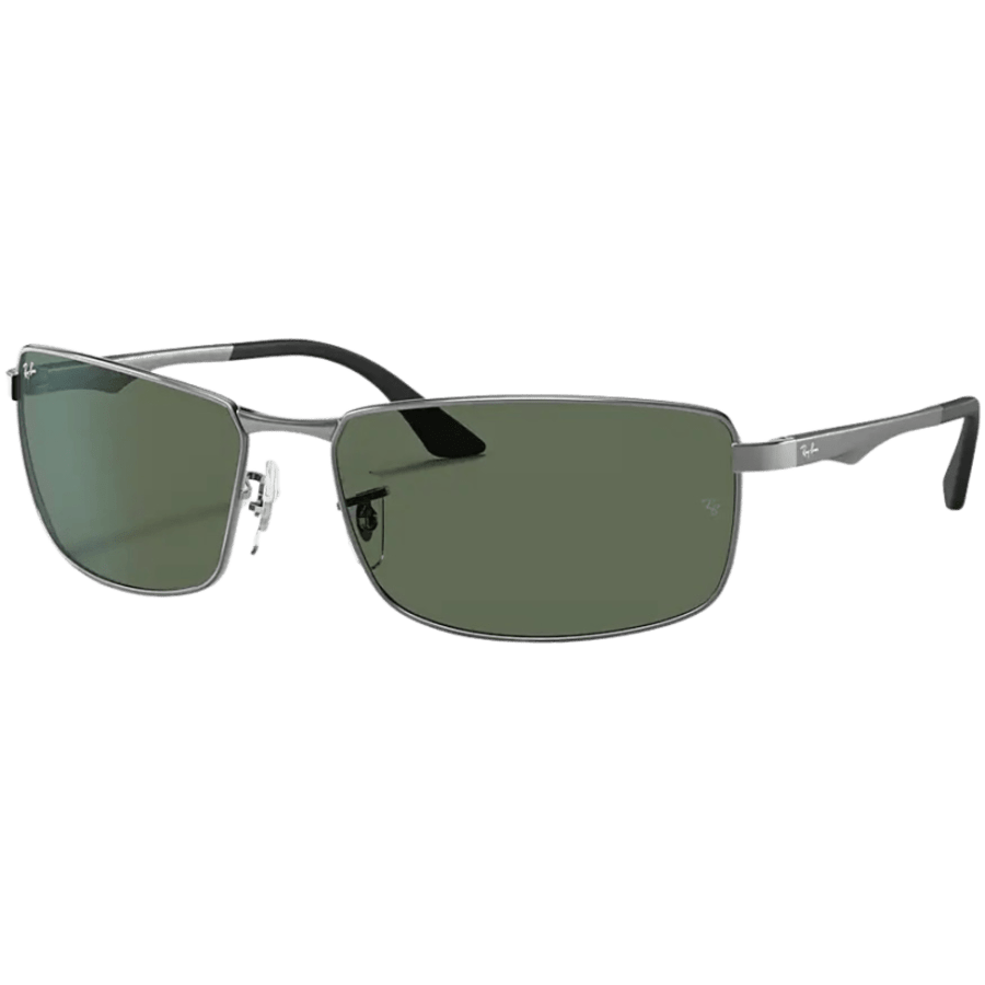 Ray Ban Gunmetal Rectangular Metal Green Unisex Sunglasses Rb3498 00471 64