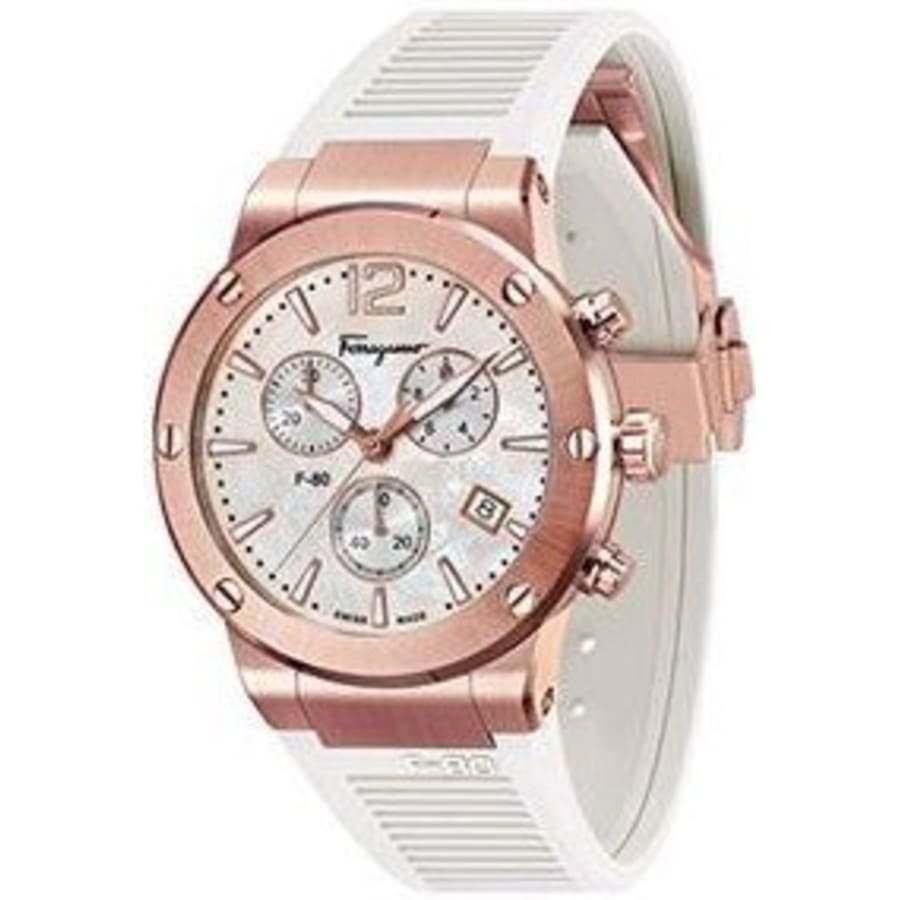 Salvatore Ferragamo F-80 Chronograph Gold Tone White Rubber Salvatore Ferragamo F-80 Chronograph Gold Tone White Rubber